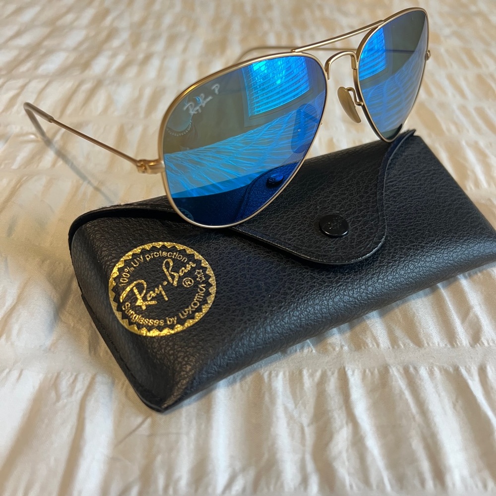 Ray Bans aviator flash lenses in blue and polarized.